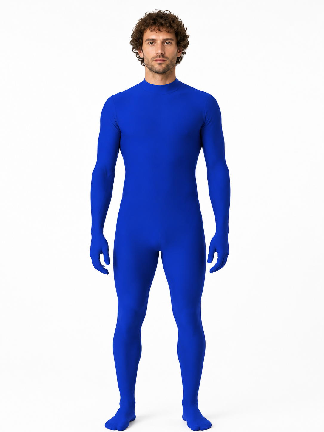 Blue Form-Fitting One-Piece Jumpsuit with High Collar product detail 3