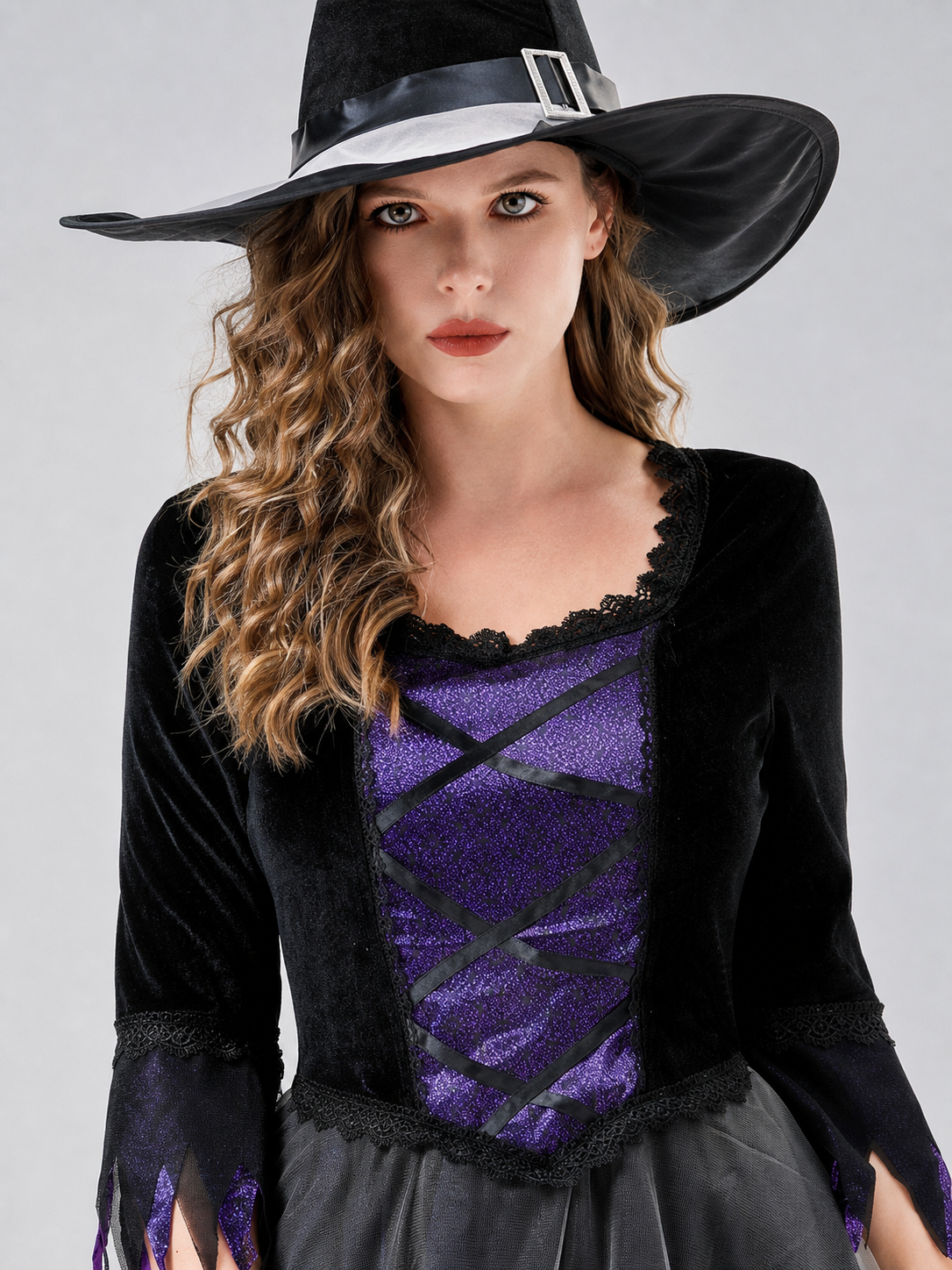 Witch Cosplay Costume with Hat and Lace