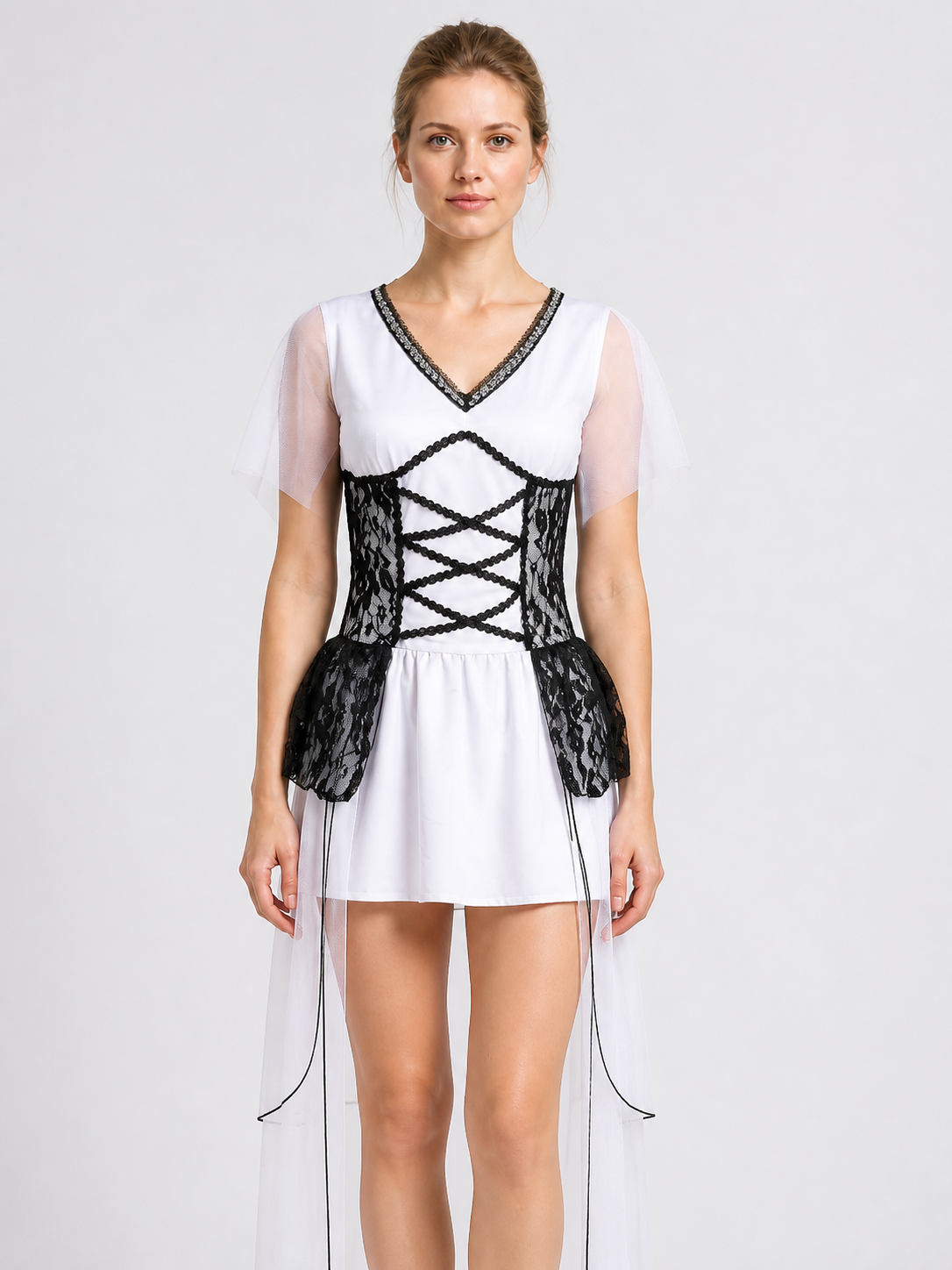Gothic Ghost Bride Dress with Veil for Halloween Costume Dresses detail 3