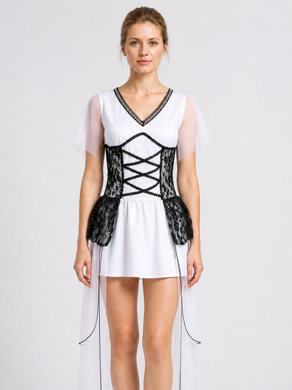 Gothic Ghost Bride Dress with Veil for Halloween Costume Dresses detail 3