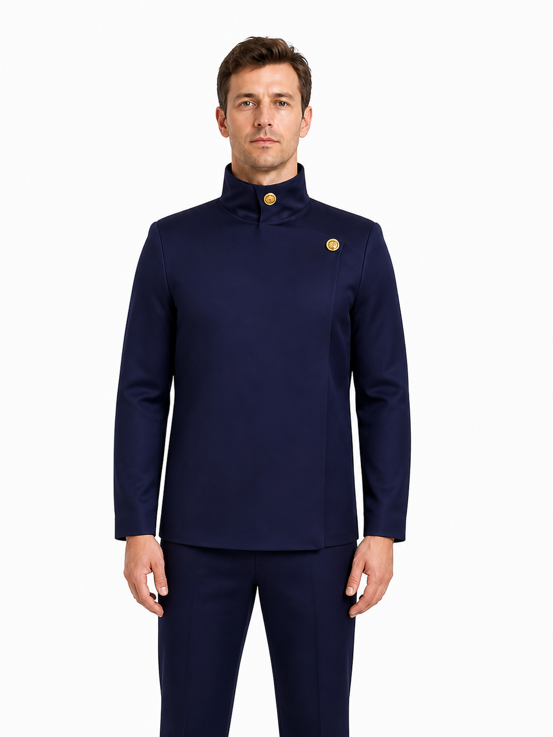 Jujutsu Kaisen Costume, Blue with Gold Buttons upper body view