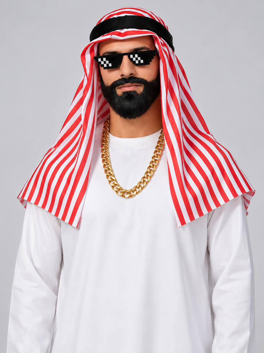 Arab Sheikh Carnival Costume: Robe, Headscarf, Chain