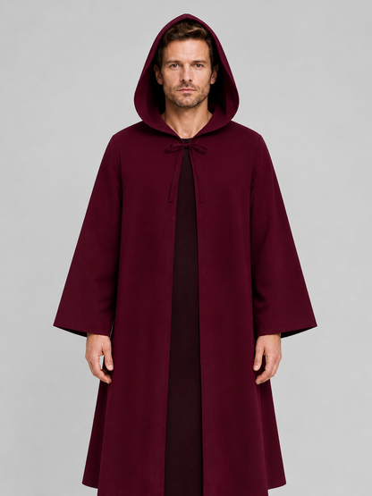 Burgundy Long Hooded Robe with a Relaxed Fit product detail 3