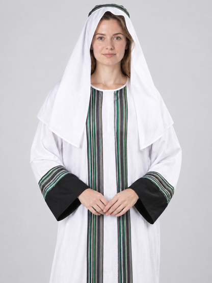 White Striped Arab Warrior Costume with Headscarf