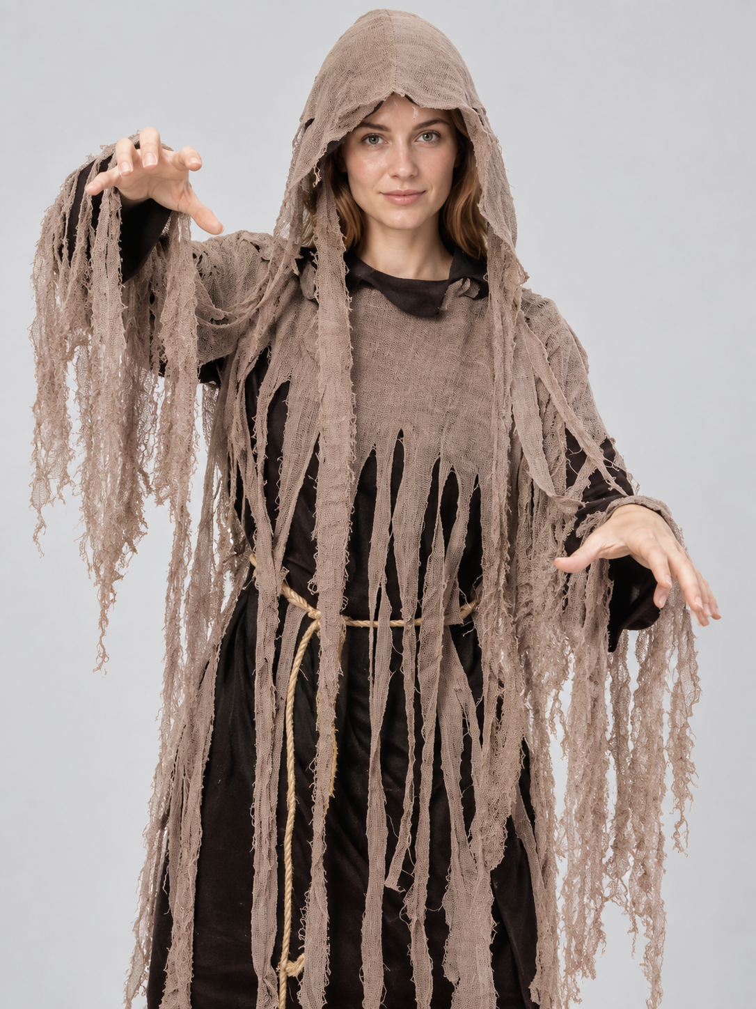 Adult zombie carnival costume with hood and belt