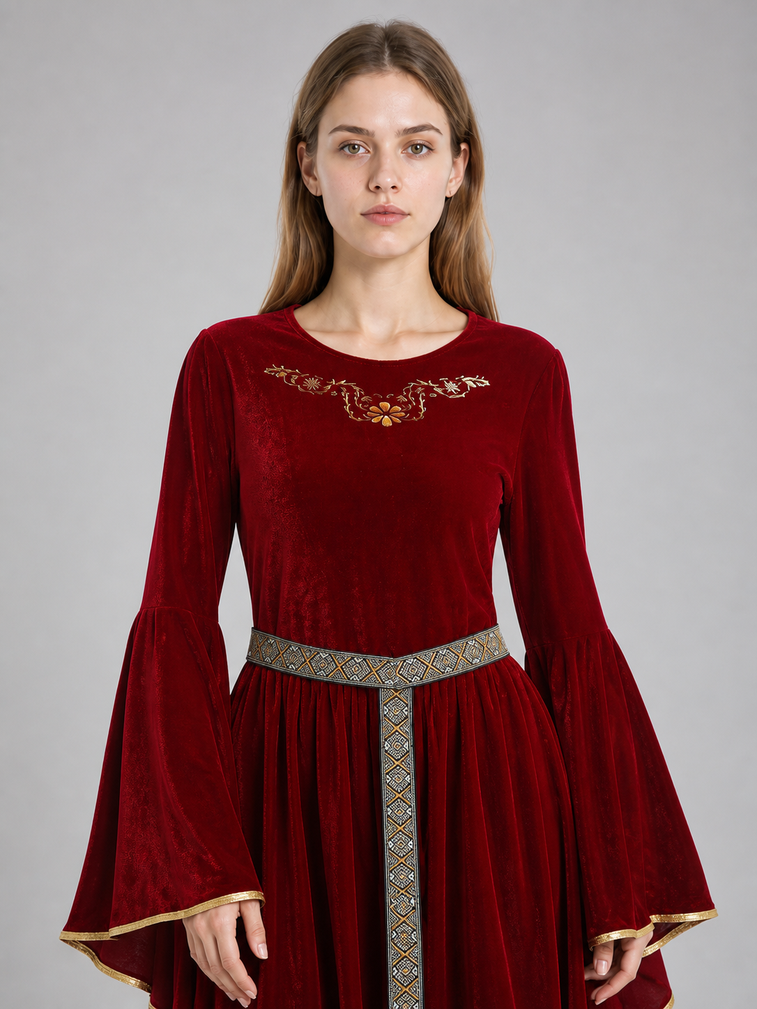 Floor-Length Velvet Costume Dress with Belt Costume Dresses detail 2