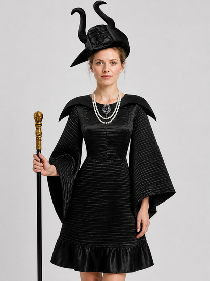 Maleficent Witch Costume with Hat and Staff for Halloween Costume Headwear detail 2