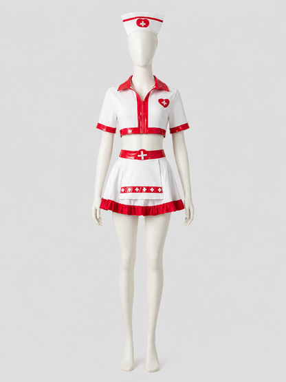 Medical Costume with Skirt and Cap, White and Red
