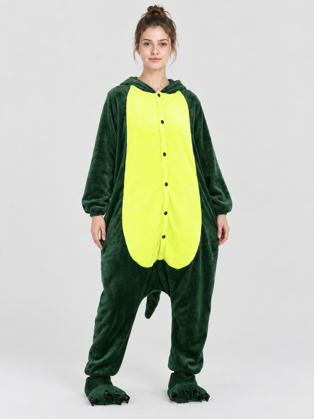 Dark Green Pajama Jumpsuit with Cartoon Dinosaur