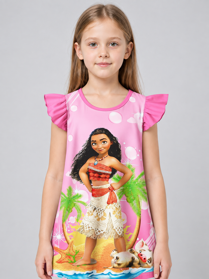 Girls' Short-Sleeve Dress with Print, Pink