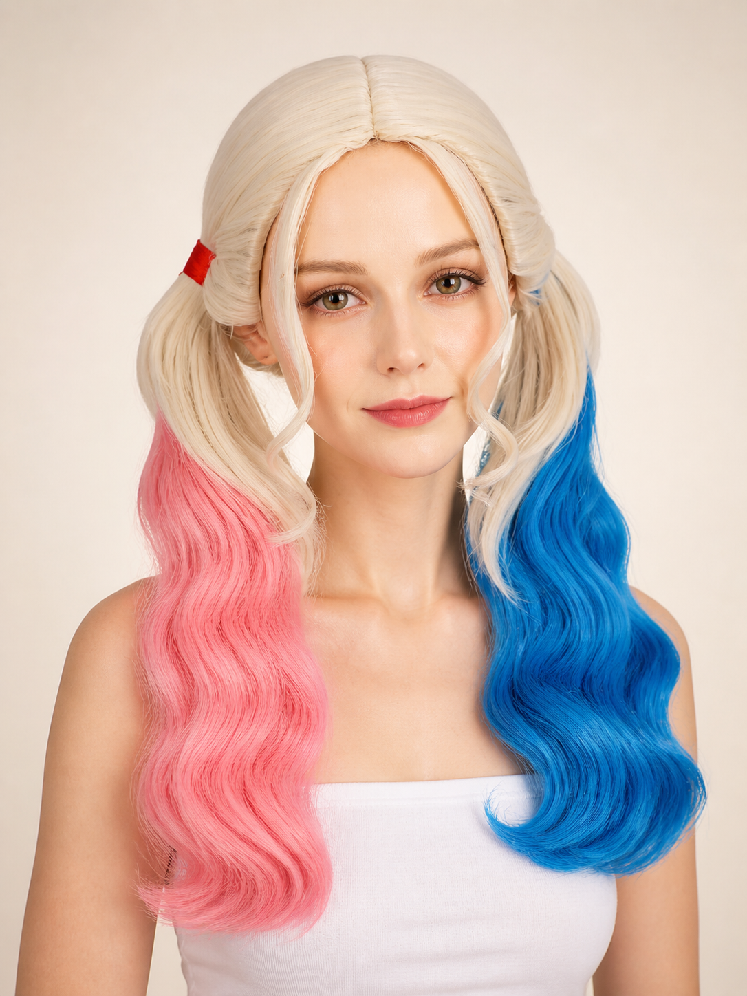 Long Two-Tone Carnival Wig: Pink and Blue Costume Wigs detail 2