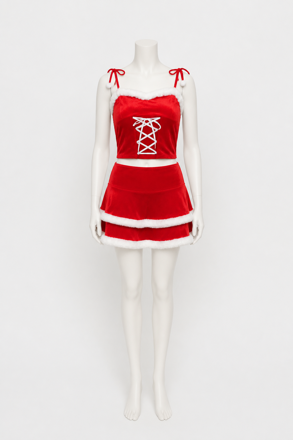 Two-Piece New Year's Costume with White Fluffy Trim Costumes detail 3