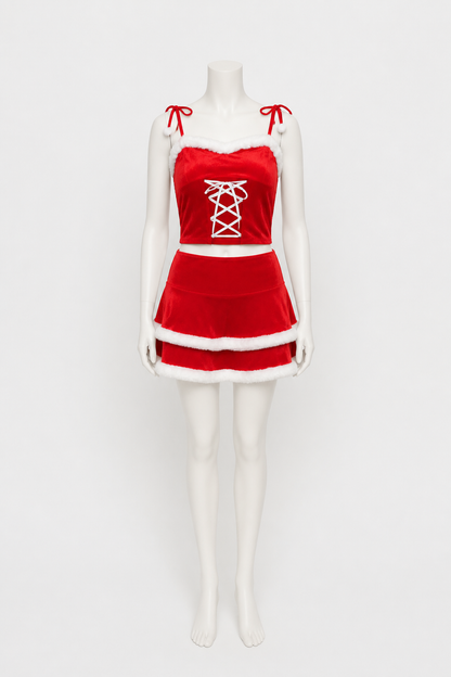 Two-Piece New Year's Costume with White Fluffy Trim Costumes detail 3