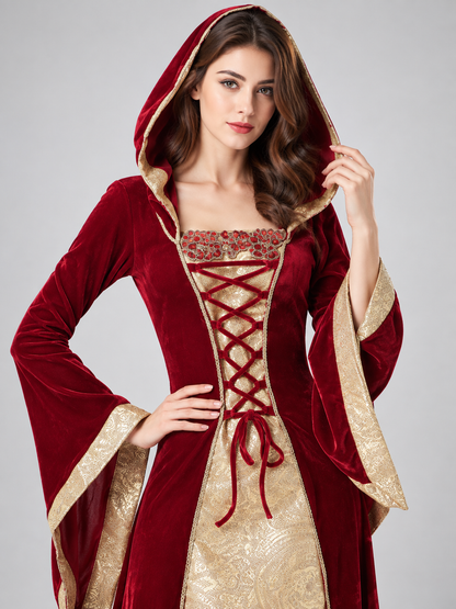 Burgundy Vampire Costume with Hood and Lacing