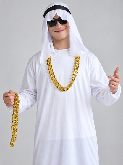 Carnival costume with headpiece, glasses, and chain