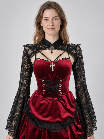 Gothic Red Dress with Lace Cape