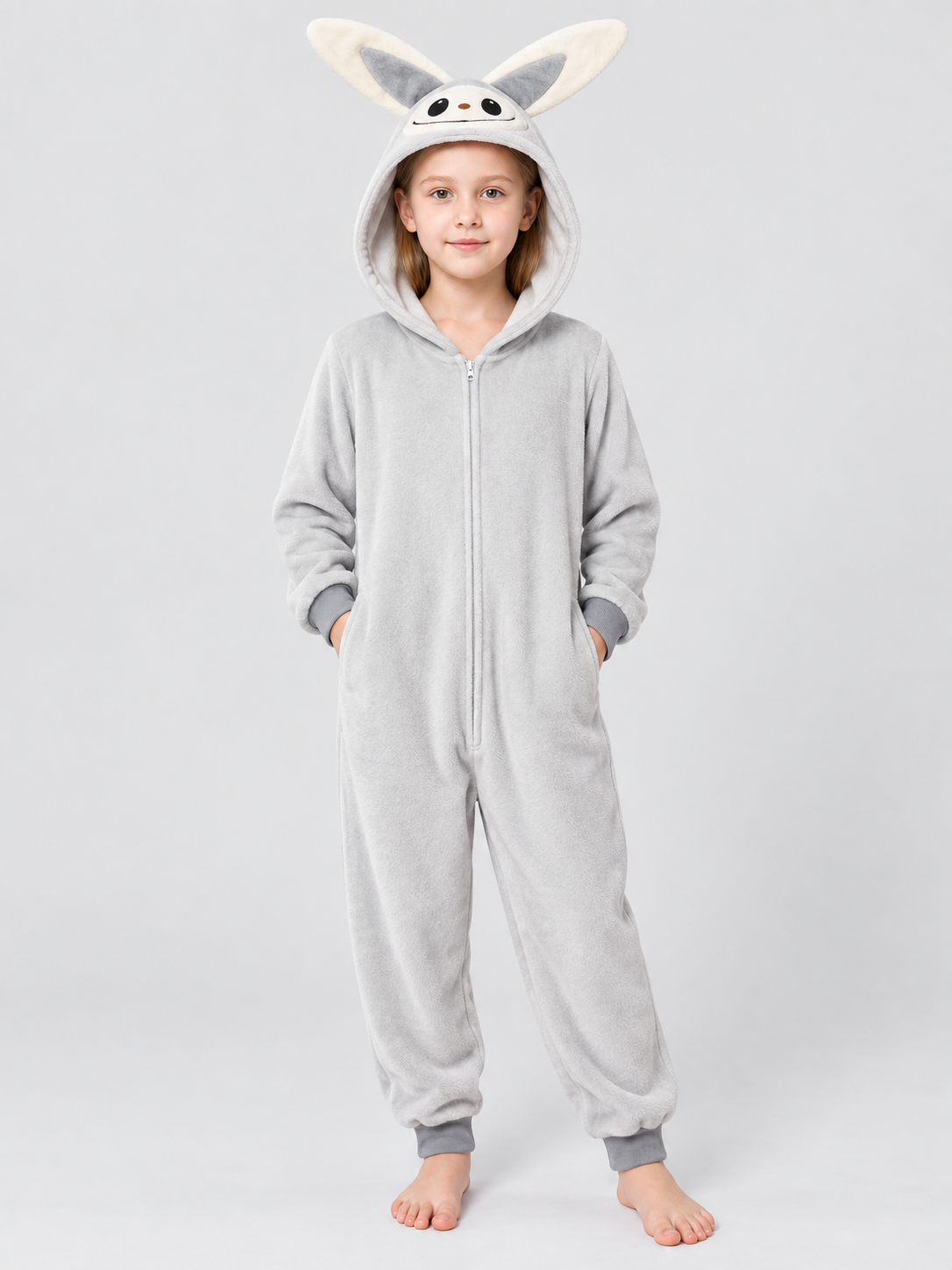 Kids' Bunny Ear Hooded Zip-Up Pajama Jumpsuit