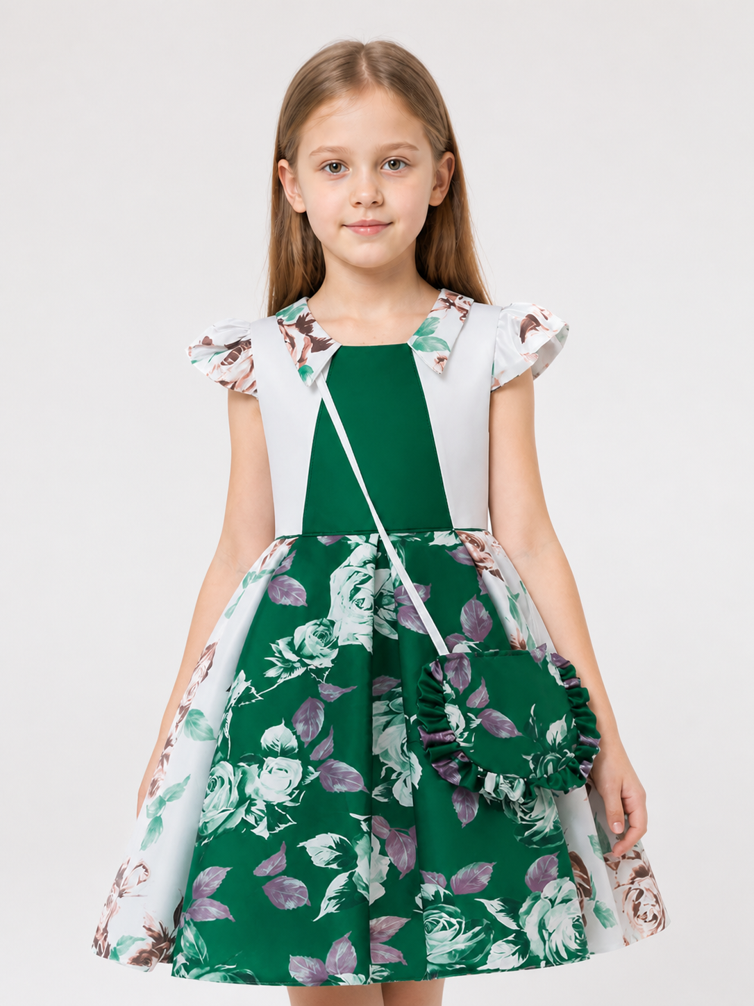 Dark Green Dress: Flutter Sleeves, Full Skirt Costume Dresses detail 2