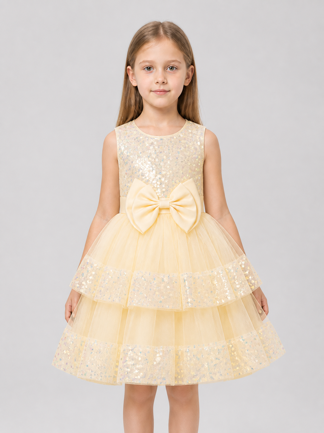 Full Sequin Dress with Layered Skirt and Bow Costume Dresses detail 3