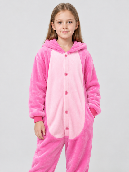 Kids' Hooded Pink Pajama Jumpsuit