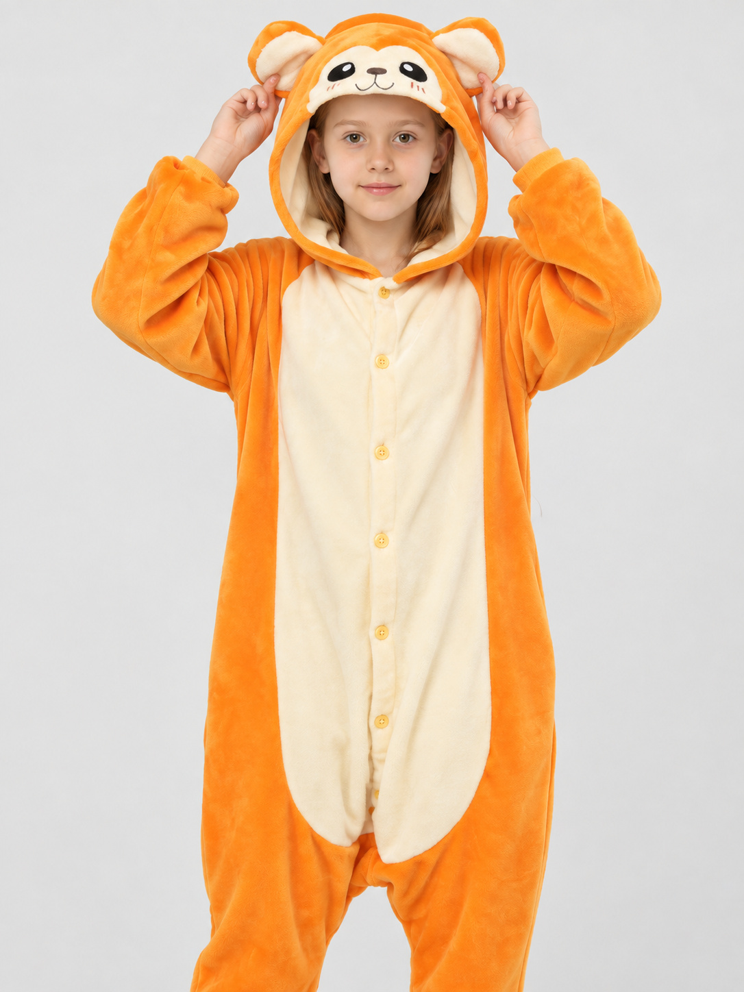Orange Flannel Hooded Pajama Jumpsuit with Ears