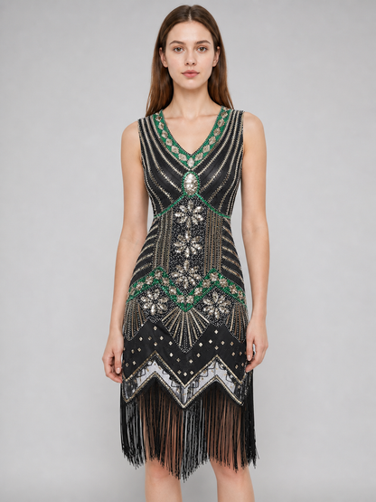 Vintage Retro-Style Fringe and Sequin Dress