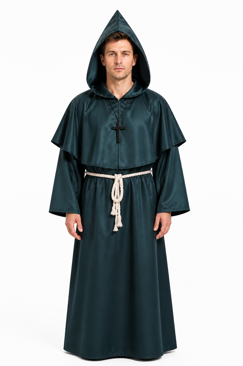 Dark Green Hooded Robe with Belt