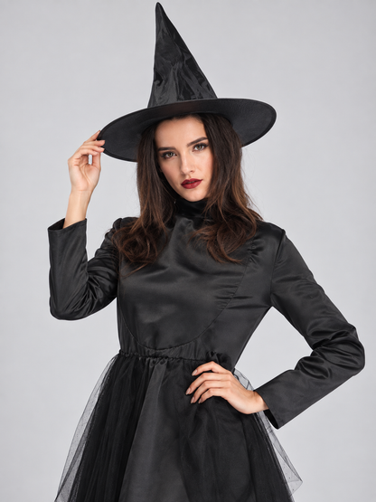 Witch Costume: Black Dress with Ripped Hem and Hat