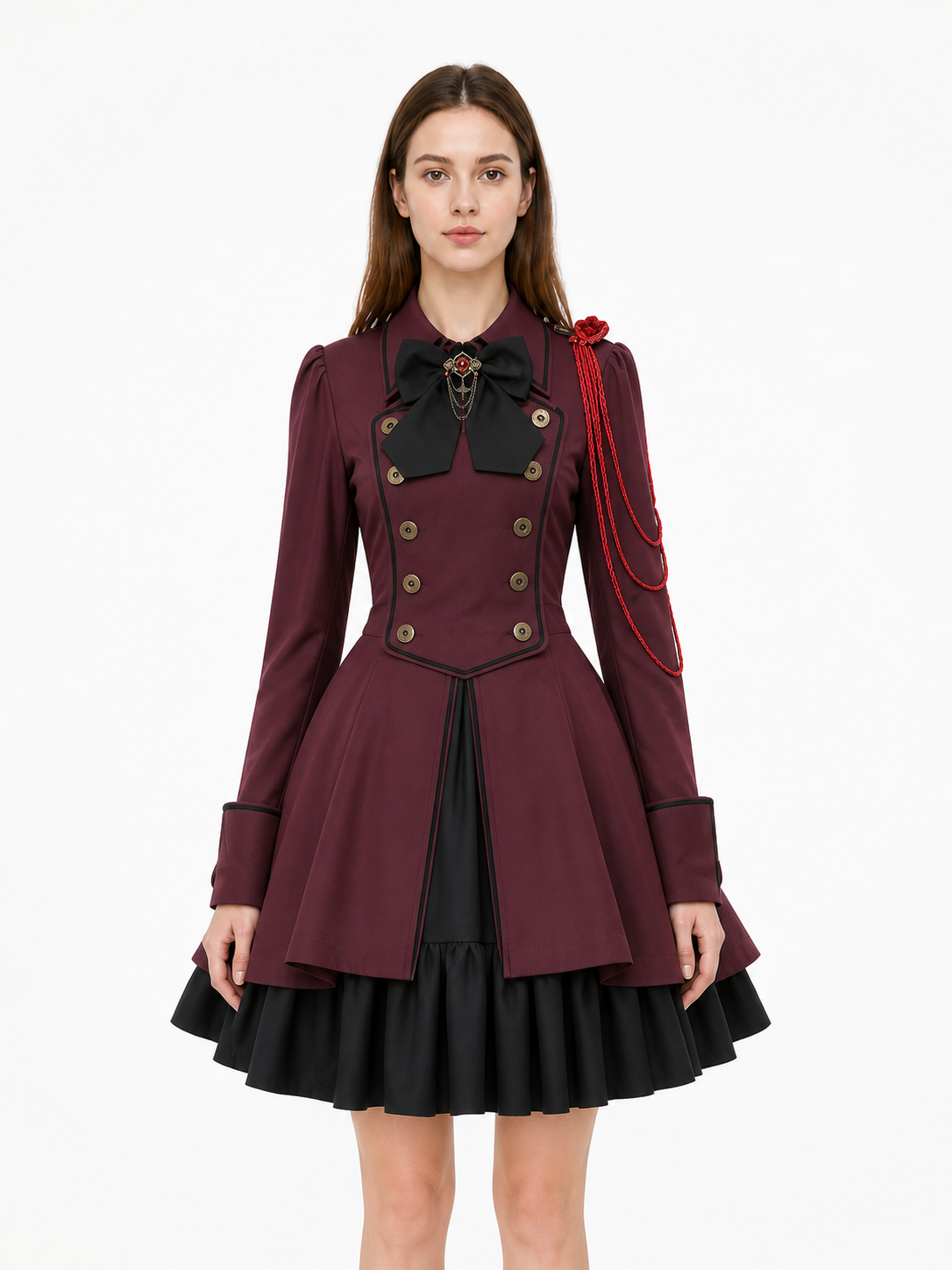 Gothic Long-Sleeve Dress with Double Rows of Buttons