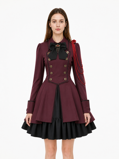 Gothic Long-Sleeve Dress with Double Rows of Buttons