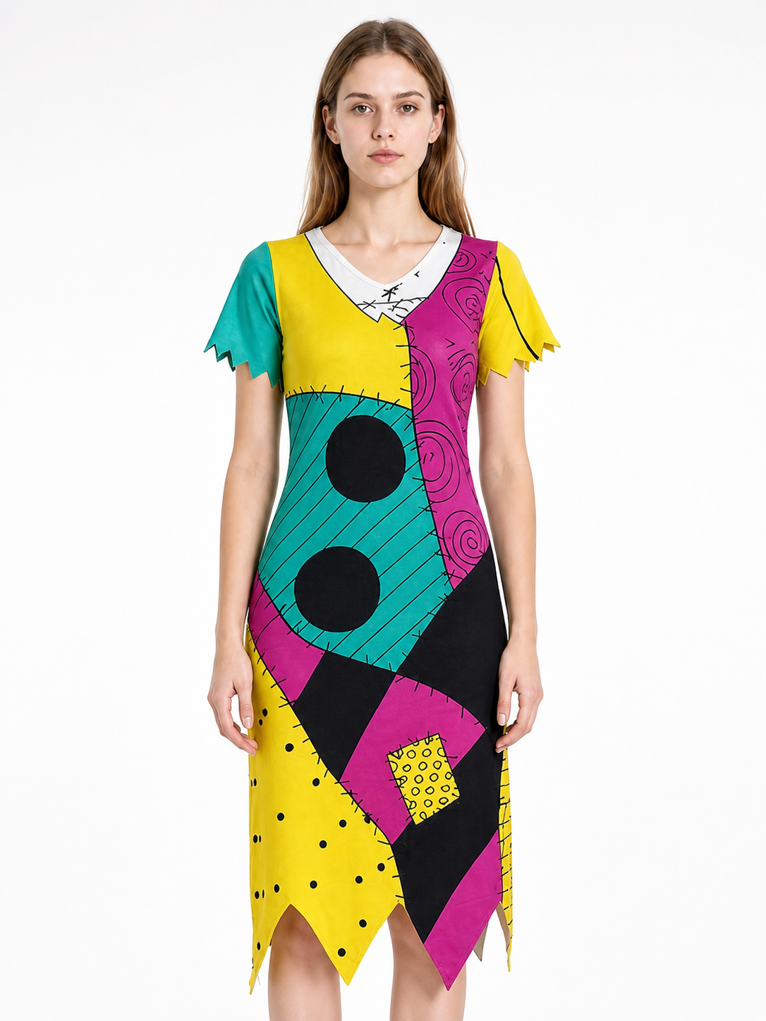 Midi Dress with Geometric Insert and Jagged Hem Costume Dresses detail 3