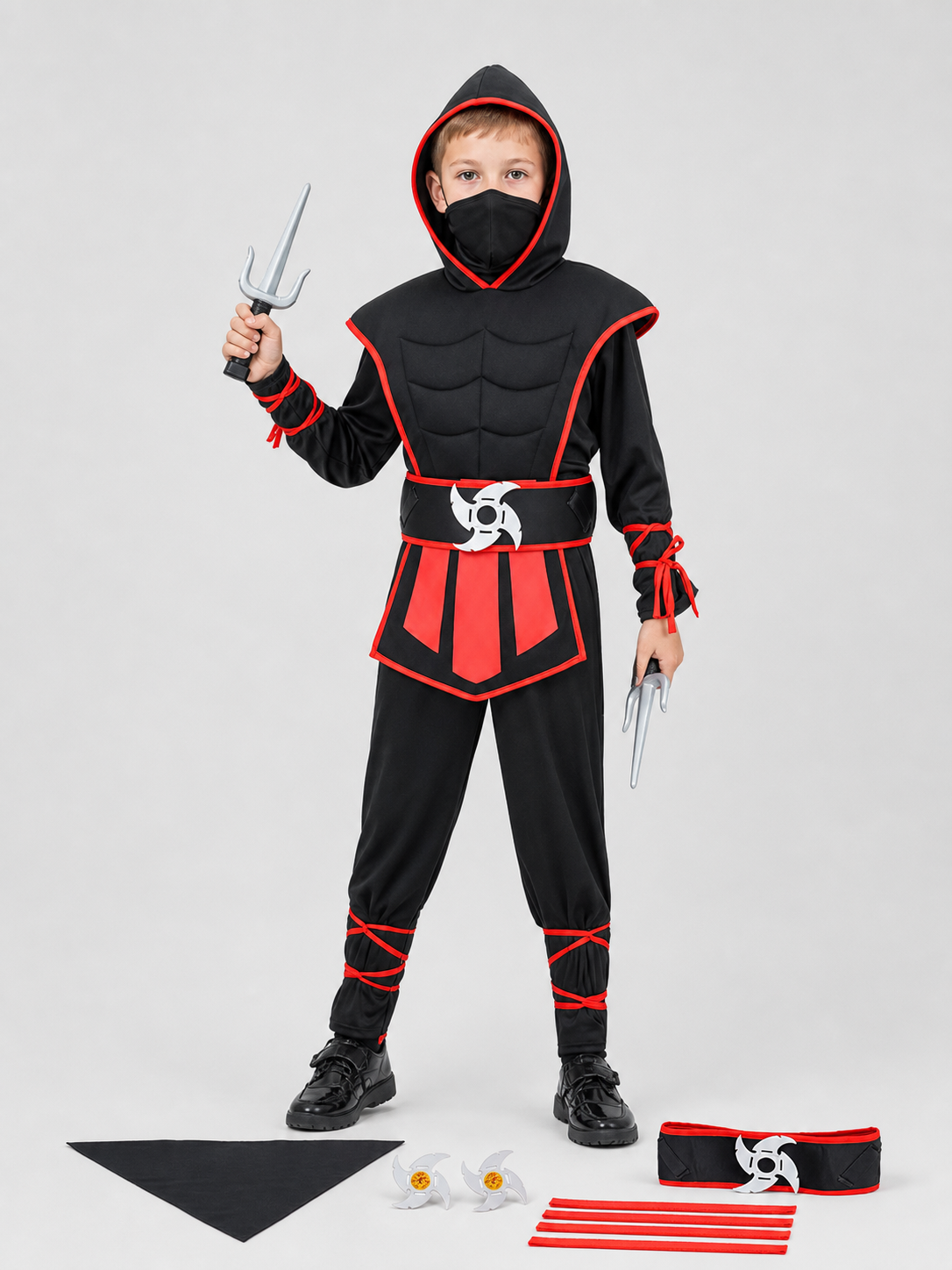 Ninja Cosplay Costume, Red and Black, with Hood Costumes detail 3
