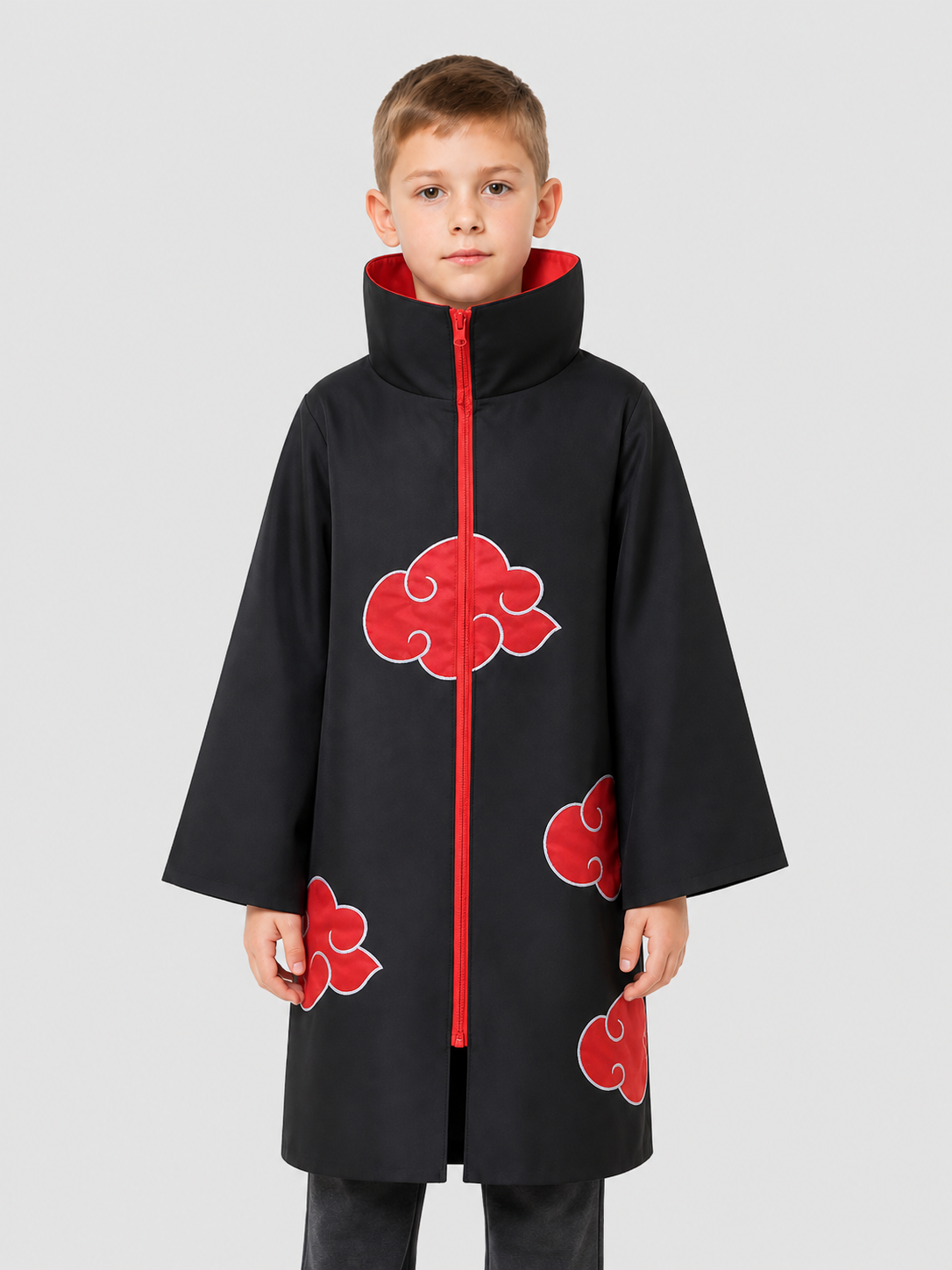 Naruto Akatsuki Cloak for Cosplay, Black with Red Pattern