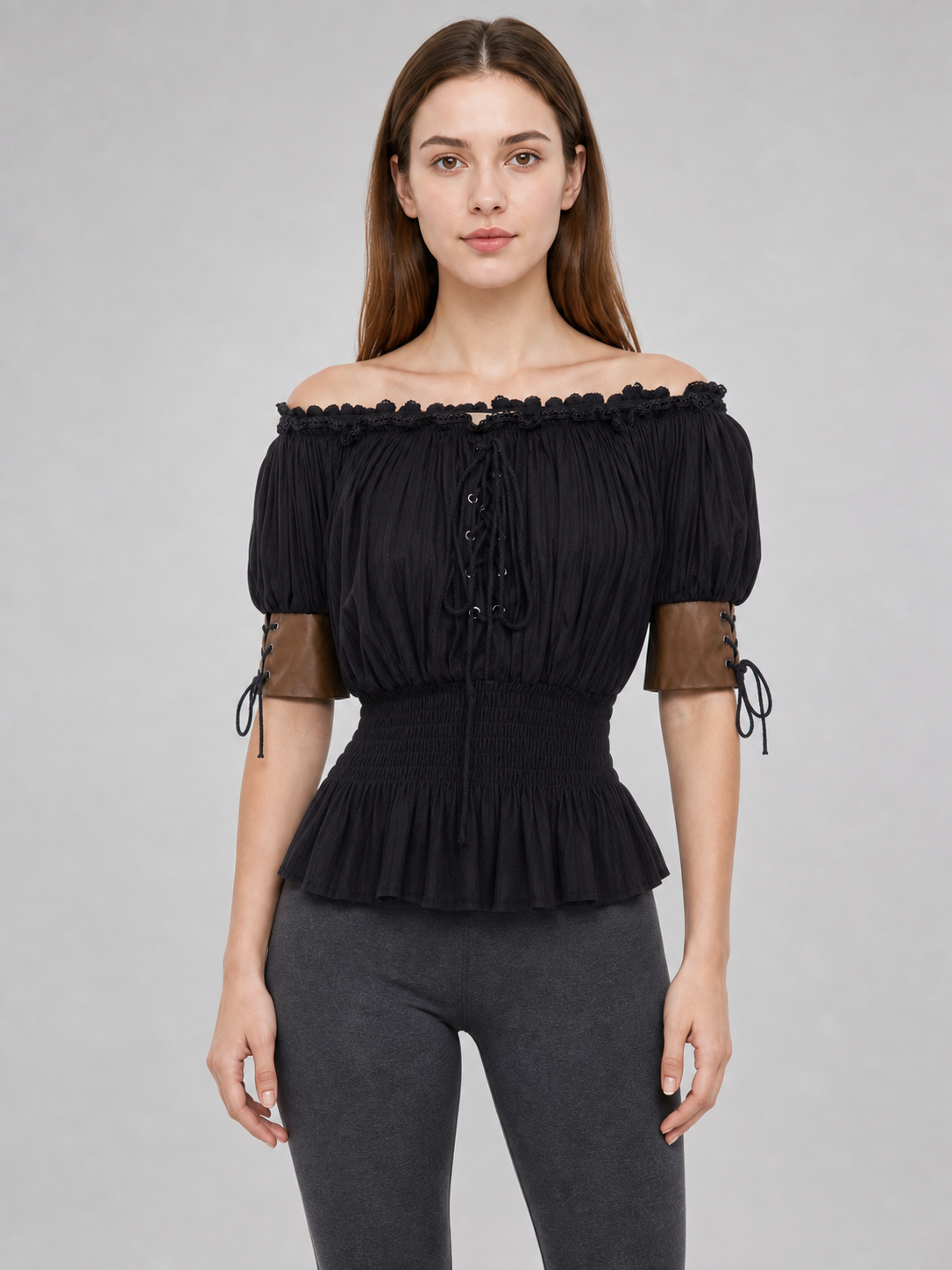 Gothic Off-the-Shoulder Lace-Up Top
