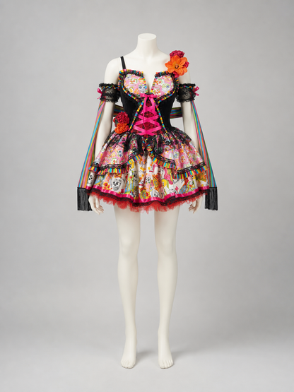 Halloween Costume Set: Dress with Cape, Skeleton Print