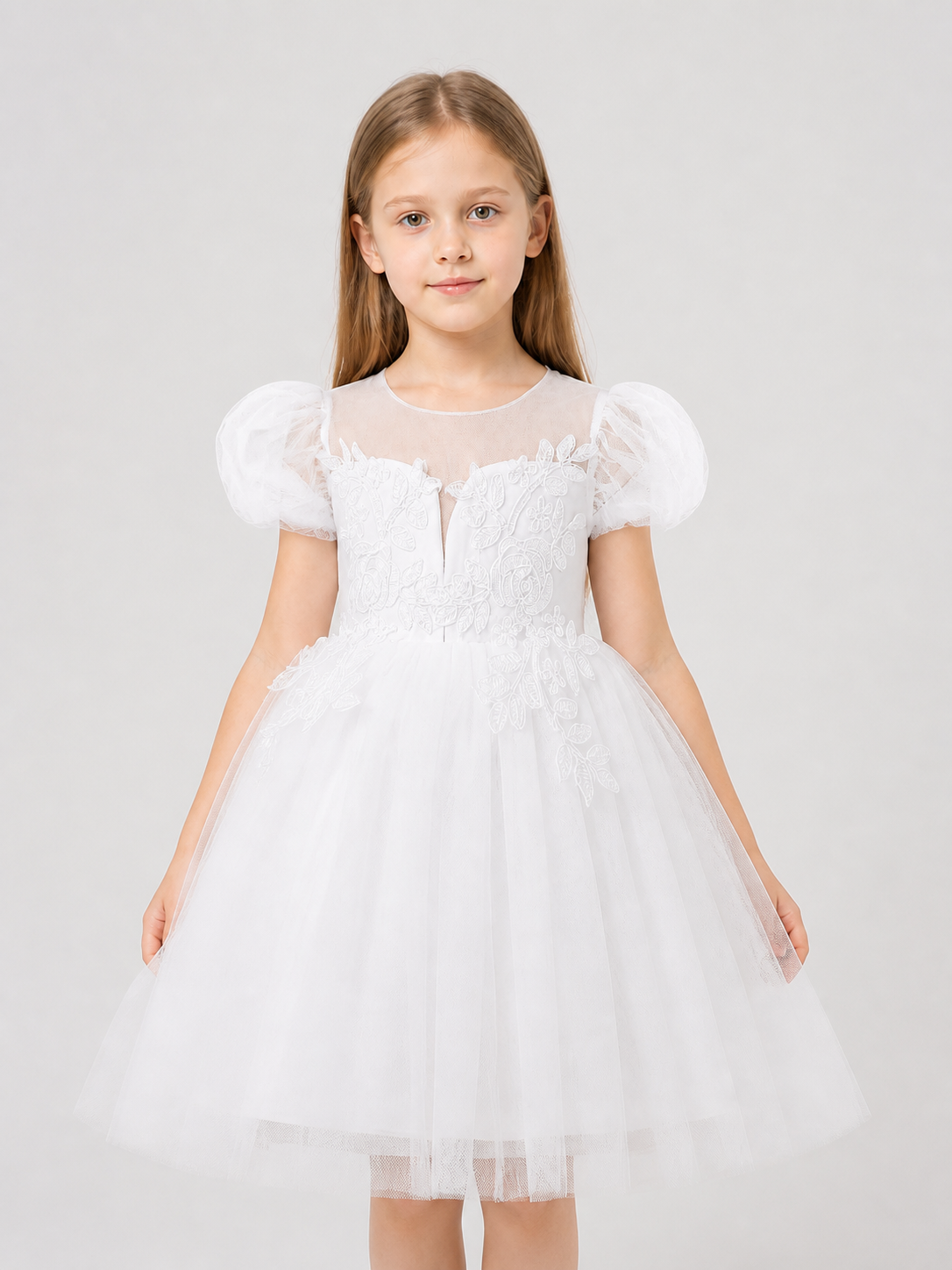 Princess Flower Girl Dress with Puff Sleeves for Weddings Costume Dresses detail 3