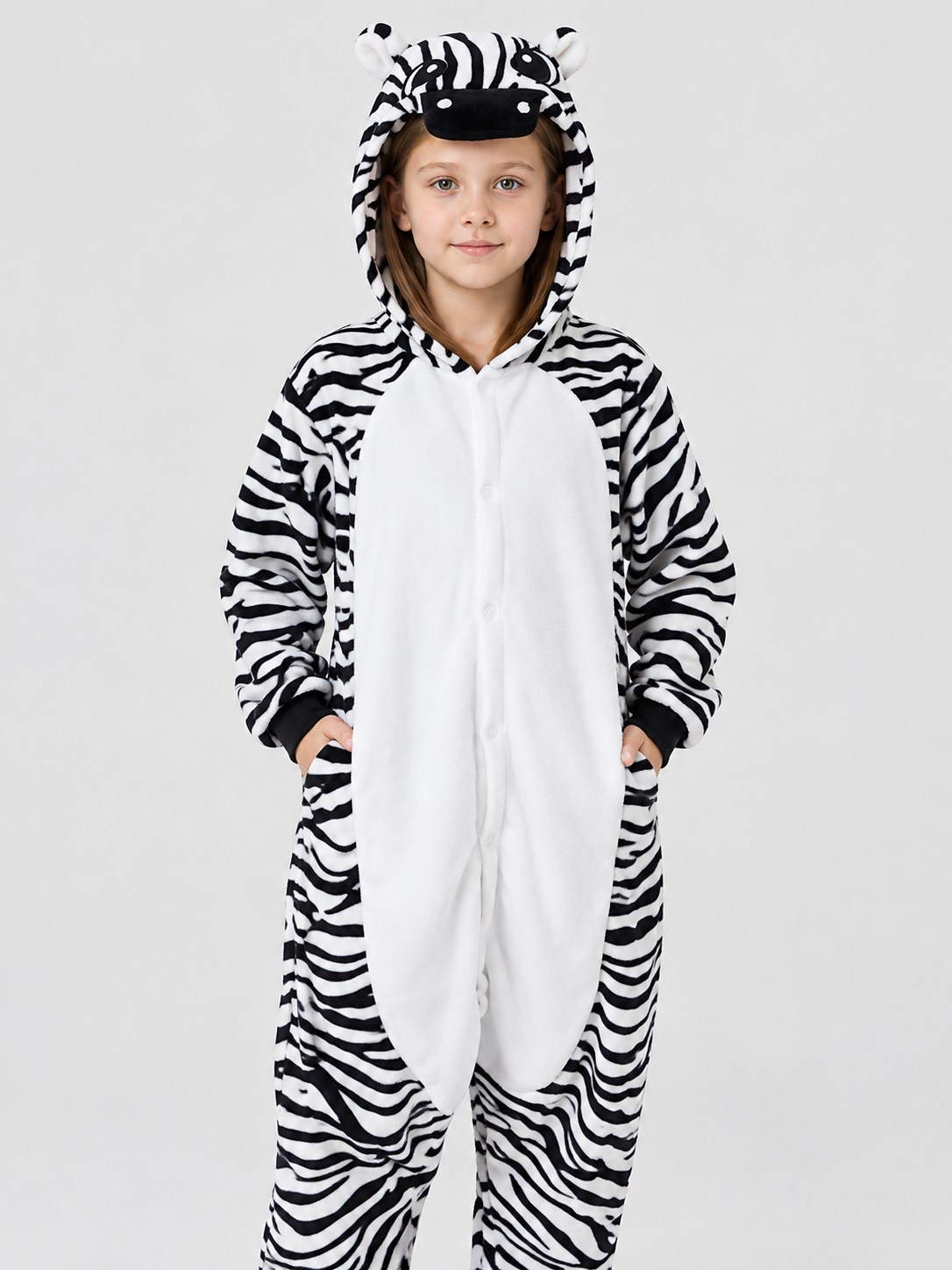 Zebra-Print Hooded Pajama Jumpsuit