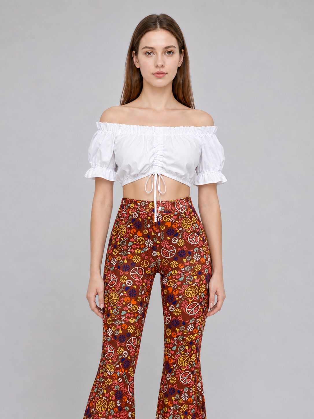 Hippie-Style Set: Flared Pants, Top, and Accessories
