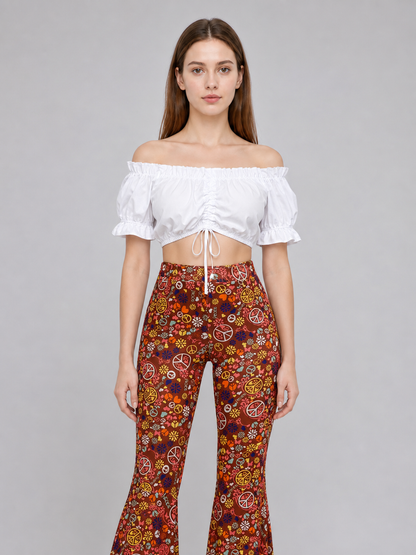 Hippie-Style Set: Flared Pants, Top, and Accessories