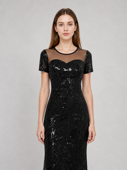 Long Black Sequin Evening Dress