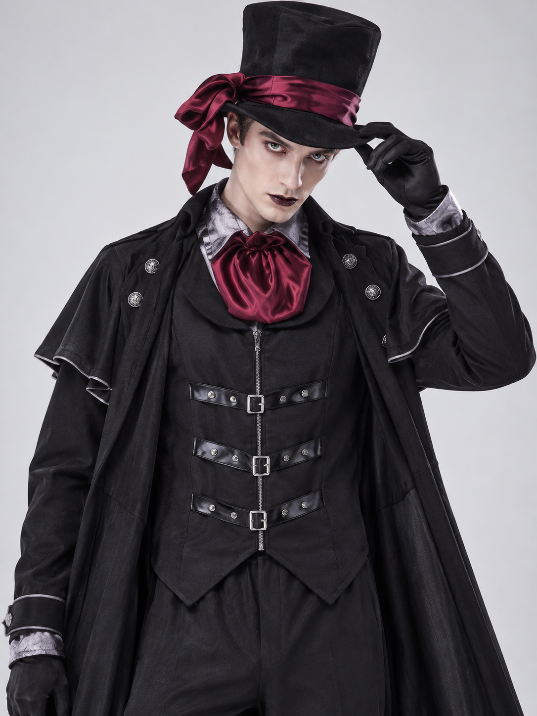 Gothic Black and Red Cosplay Costume with Cape