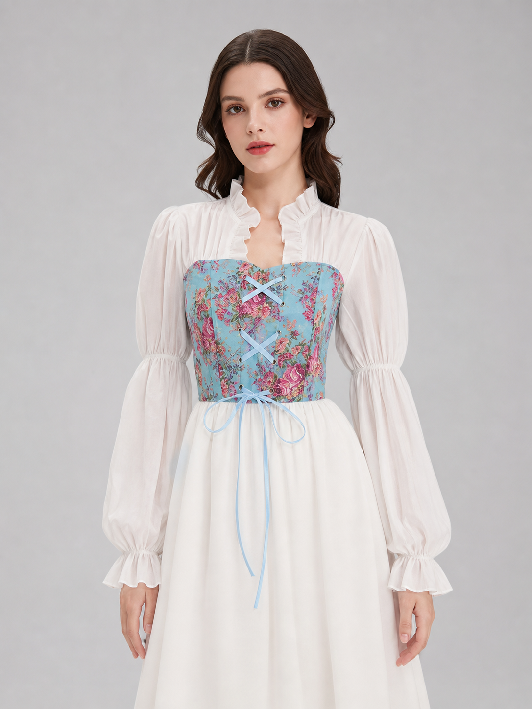 Retro Long-Sleeve Lace-Up Dress Costume Dresses detail 3