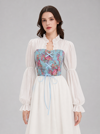Retro Long-Sleeve Lace-Up Dress Costume Dresses detail 3