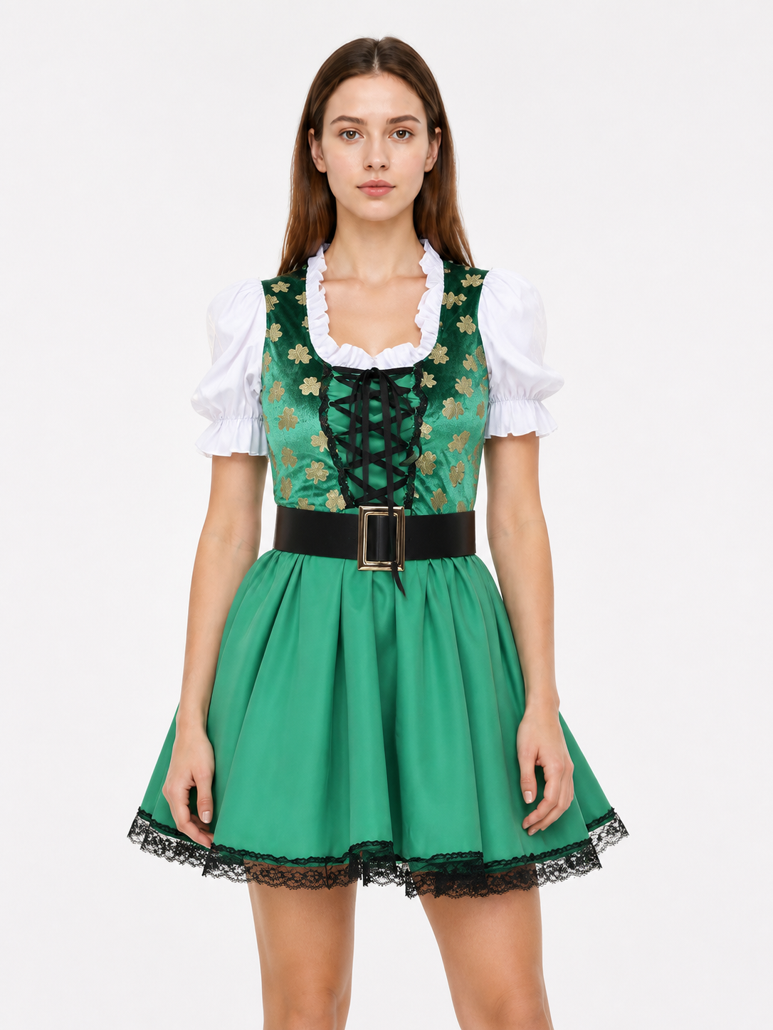 Green Short Dress with Lace and Lacing Costume Dresses detail 3