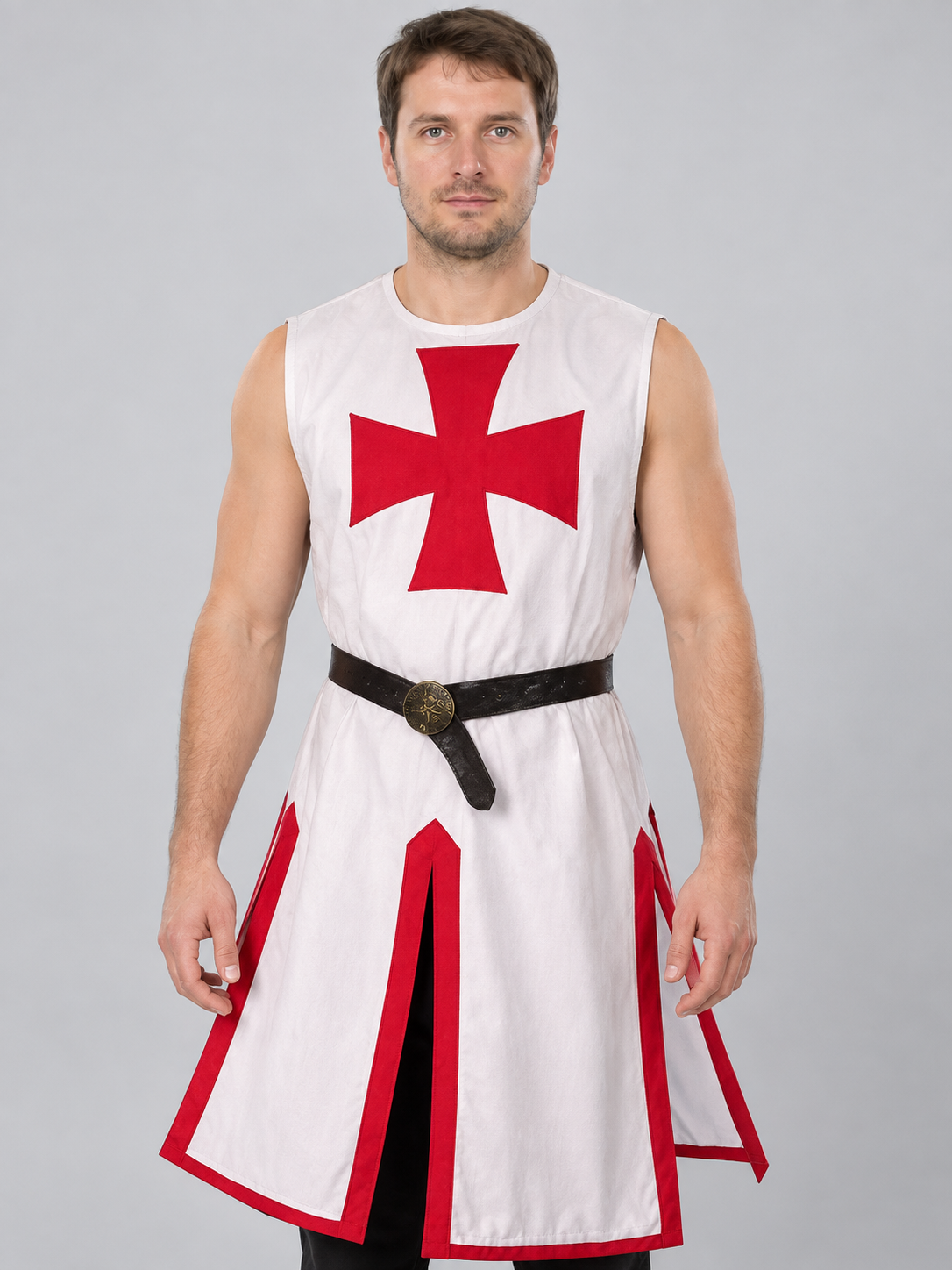 Crusader Costume: Red Sleeveless Tunic with Belt