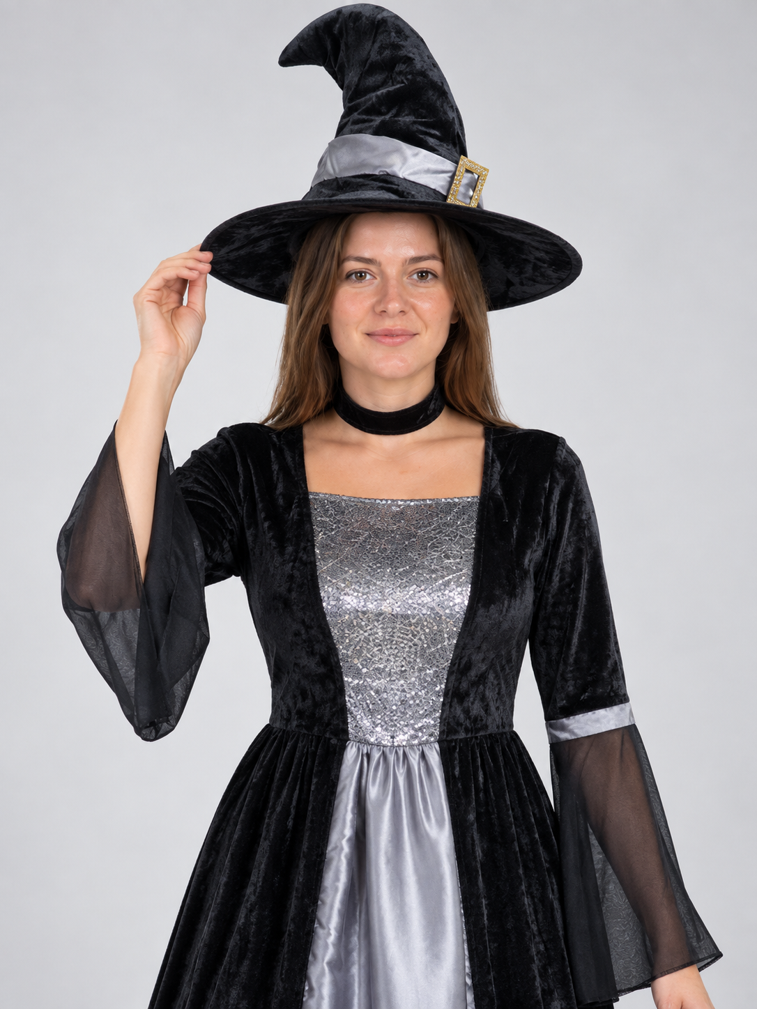 Witch Costume with Long Dress and Pointed Hat