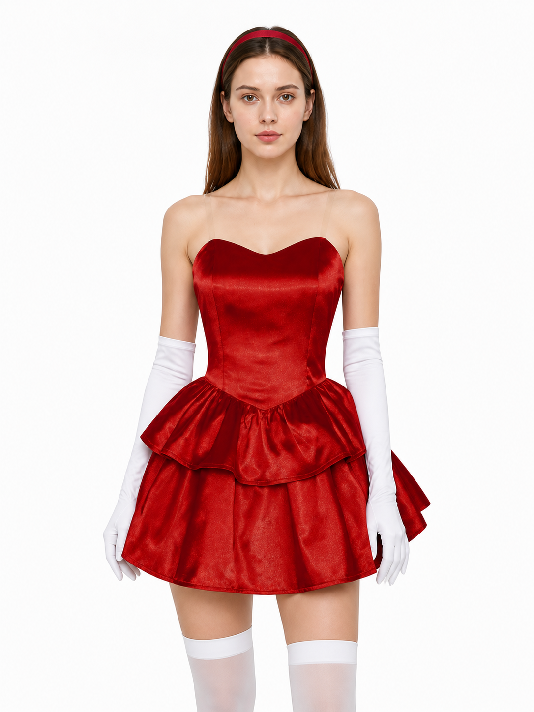Red Strapless Dress with Layered Skirt Costume Dresses detail 2