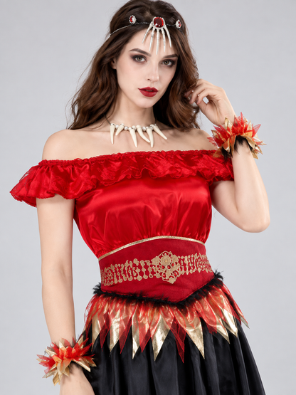 Vampire costume with headpiece and belt