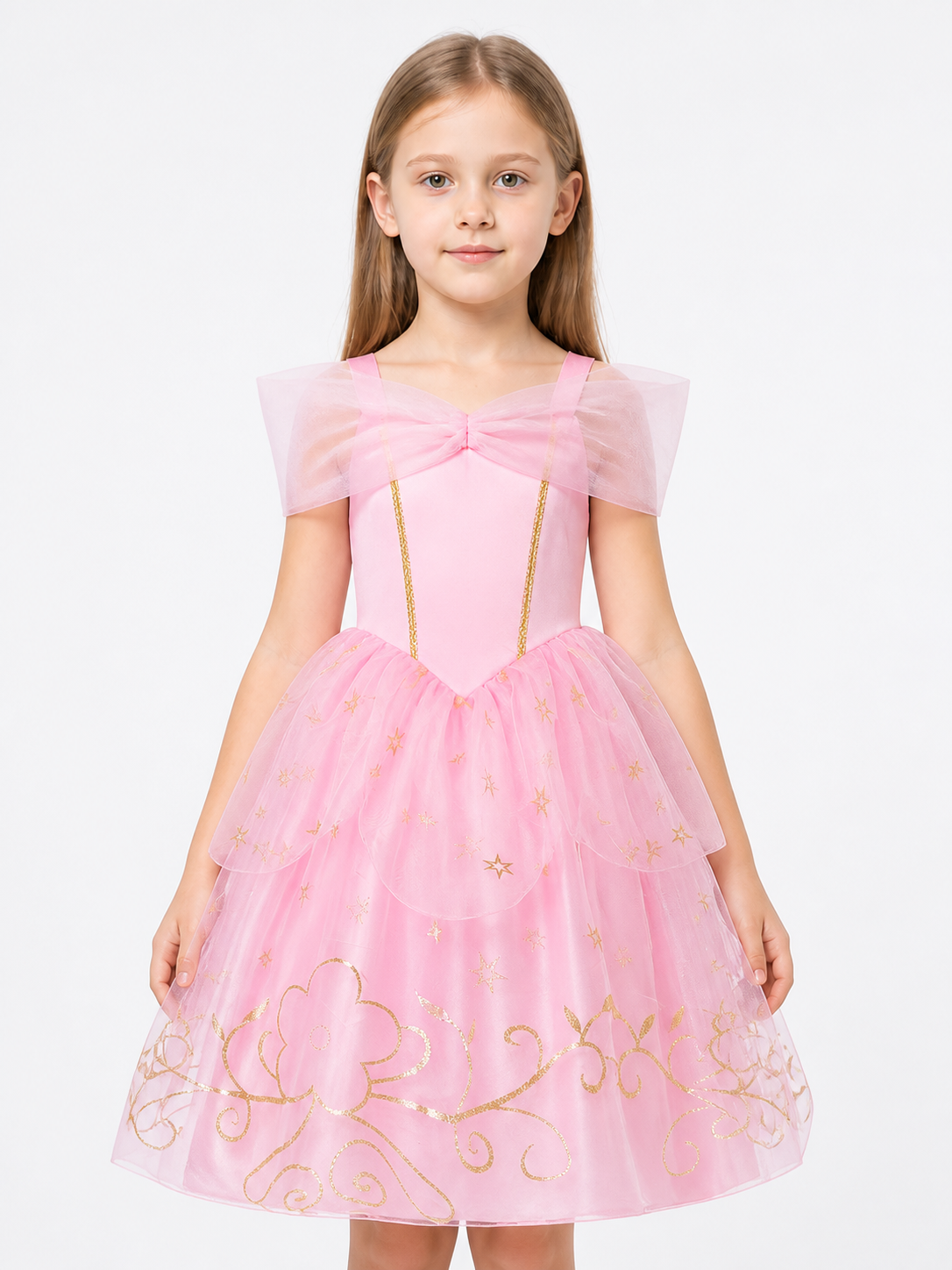 Pink Princess Dress with Full Skirt and Bow Costume Dresses detail 3