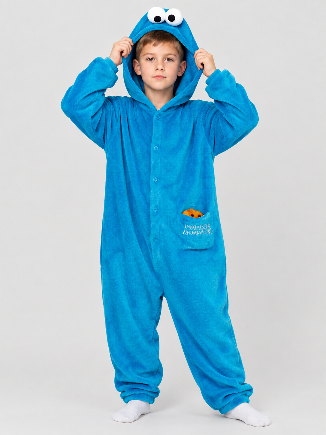 Blue Hooded Jumpsuit Pajama with Puffy Eyes